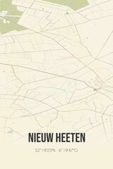 Retro Dutch city map of Nieuw Heeten located in Overijssel. Vintage street map.