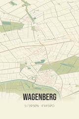 Retro Dutch city map of Wagenberg located in Noord-Brabant. Vintage street map.