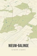 Retro Dutch city map of Nieuw-Balinge located in Drenthe. Vintage street map.