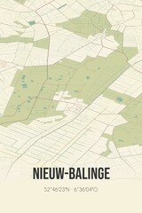 Fototapeta premium Retro Dutch city map of Nieuw-Balinge located in Drenthe. Vintage street map.