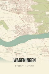 Retro Dutch city map of Wageningen located in Gelderland. Vintage street map.