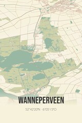 Retro Dutch city map of Wanneperveen located in Overijssel. Vintage street map.