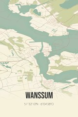 Retro Dutch city map of Wanssum located in Limburg. Vintage street map.