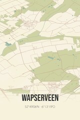 Retro Dutch city map of Wapserveen located in Drenthe. Vintage street map.