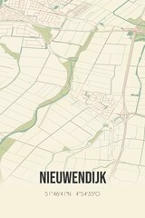 Retro Dutch city map of Nieuwendijk located in Noord-Brabant. Vintage street map.