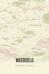 Retro Dutch city map of Weerselo located in Overijssel. Vintage street map.