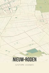 Fototapeta na wymiar Retro Dutch city map of Nieuw-Roden located in Drenthe. Vintage street map.