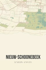 Fototapeta premium Retro Dutch city map of Nieuw-Schoonebeek located in Drenthe. Vintage street map.