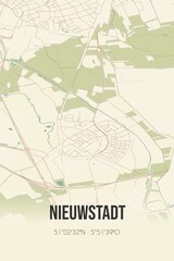 Retro Dutch city map of Nieuwstadt located in Limburg. Vintage street map.