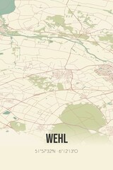 Fototapeta na wymiar Retro Dutch city map of Wehl located in Gelderland. Vintage street map.