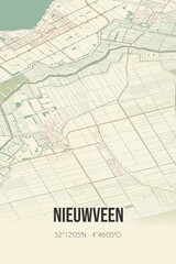 Retro Dutch city map of Nieuwveen located in Zuid-Holland. Vintage street map.