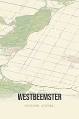 Retro Dutch city map of Westbeemster located in Noord-Holland. Vintage street map.
