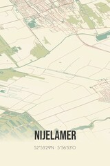 Obraz premium Retro Dutch city map of Nijelamer located in Fryslan. Vintage street map.