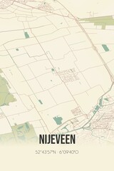Retro Dutch city map of Nijeveen located in Drenthe. Vintage street map.