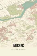 Retro Dutch city map of Nijkerk located in Gelderland. Vintage street map.