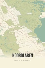 Retro Dutch city map of Noordlaren located in Groningen. Vintage street map.