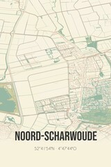 Retro Dutch city map of Noord-Scharwoude located in Noord-Holland. Vintage street map.