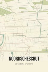 Retro Dutch city map of Noordscheschut located in Drenthe. Vintage street map.