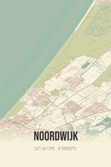 Retro Dutch city map of Noordwijk located in Zuid-Holland. Vintage street map.