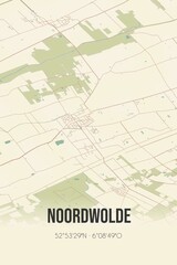 Retro Dutch city map of Noordwolde located in Fryslan. Vintage street map.