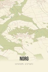 Retro Dutch city map of Norg located in Drenthe. Vintage street map.