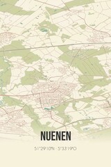 Retro Dutch city map of Nuenen located in Noord-Brabant. Vintage street map.