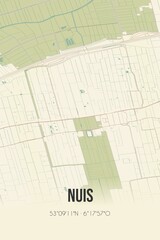 Retro Dutch city map of Nuis located in Groningen. Vintage street map.