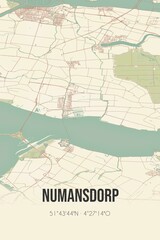 Retro Dutch city map of Numansdorp located in Zuid-Holland. Vintage street map.