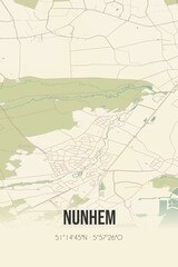 Retro Dutch city map of Nunhem located in Limburg. Vintage street map.