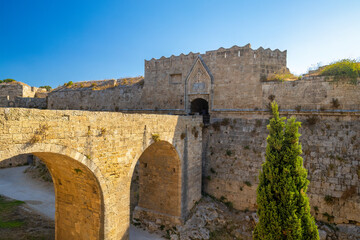 Fototapeta na wymiar The Gate of St John to the historic center of Rhodes town, Greece, Europe.