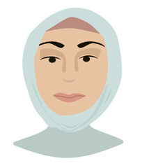 Hijab woman portrait vector illustration. Portrait of young stylish woman design isolated on white background.
