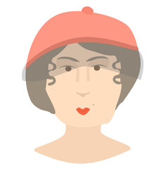 Red hat woman portrait vector illustration. Portrait of young stylish woman design isolated on white background.