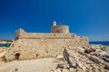 Fototapeta premium Saint Nicholas Fortress in port of the Rhodes town, Greece, Europe.