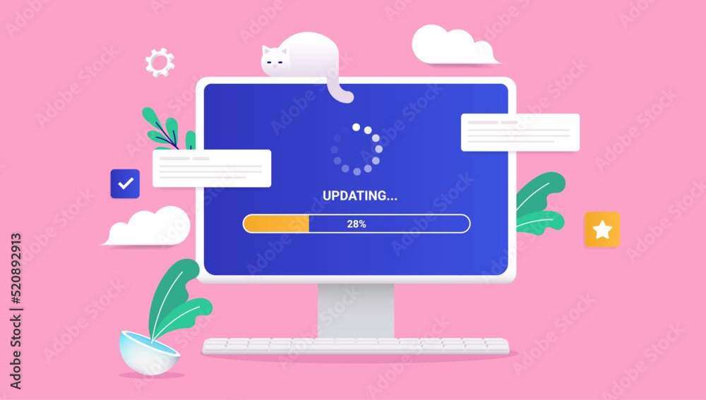 Aufkleber Loading wheel and load bar on computer screen while updating software. Vector illustration