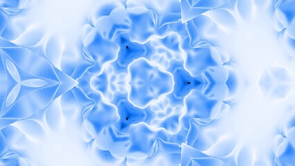 3d render. Stylish blue white creative abstract low poly kaleidoscope background. Abstract wavy symmetrical pattern on surface. Simple geometric bg.