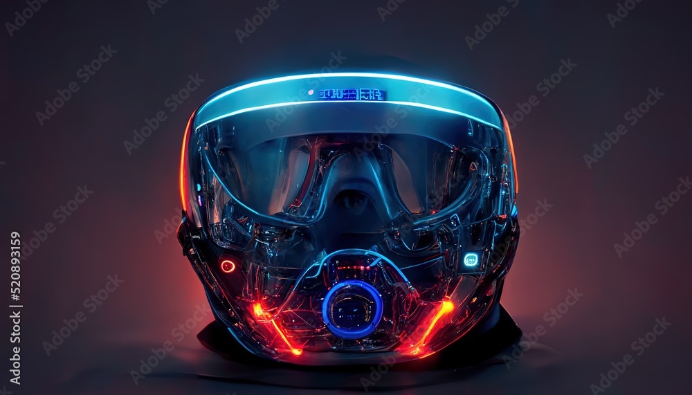 Aufkleber futuristic blue helmet from the future, a virtual reality mask for scanning or projection on the dis