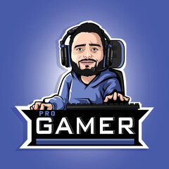 Pro gamer man mascot esport logo design