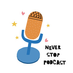 Cartoon microphone and quote. Podcast vector illustration.