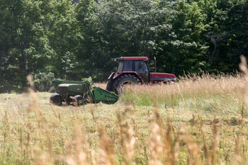 Cutting hay by tractor