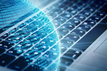 Cloud technology. Data storage and backup. Networking and internet service concept. Using laptop computer