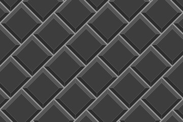 Black square tile diagonal texture. Kitchen backsplash seamless pattern. Bathroom or toilet ceramic wall or floor background. Interior or exterior mosaic surface. Vector flat illustration