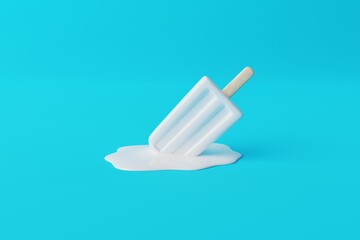 Melted white ice lolly on a pastel background. Concept of summer, vacation. Cooling down on warm days. 3d rendering, 3d illustration.