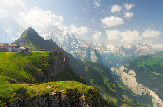A Panoramic View from Mannlichen Looking Down the Lauterbrunnen Valley in Switzerland