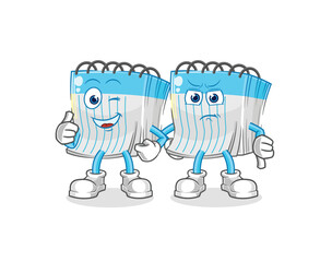 notebook thumbs up and thumbs down. cartoon mascot vector