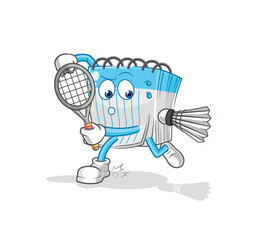 notebook playing badminton illustration. character vector