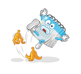 notebook slipped on banana. cartoon mascot vector