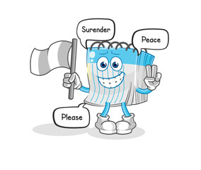 notebook hold surrender flag mascot. cartoon vector
