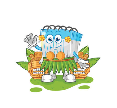 notebook hawaiian waving character. cartoon mascot vector