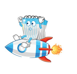 notebook ride a rocket cartoon mascot vector