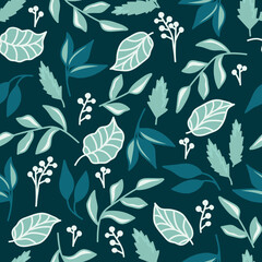 Seamless floral pattern with green leaf. Print for textile, wallpaper, covers, surface. For fashion fabric. Retro stylization.
